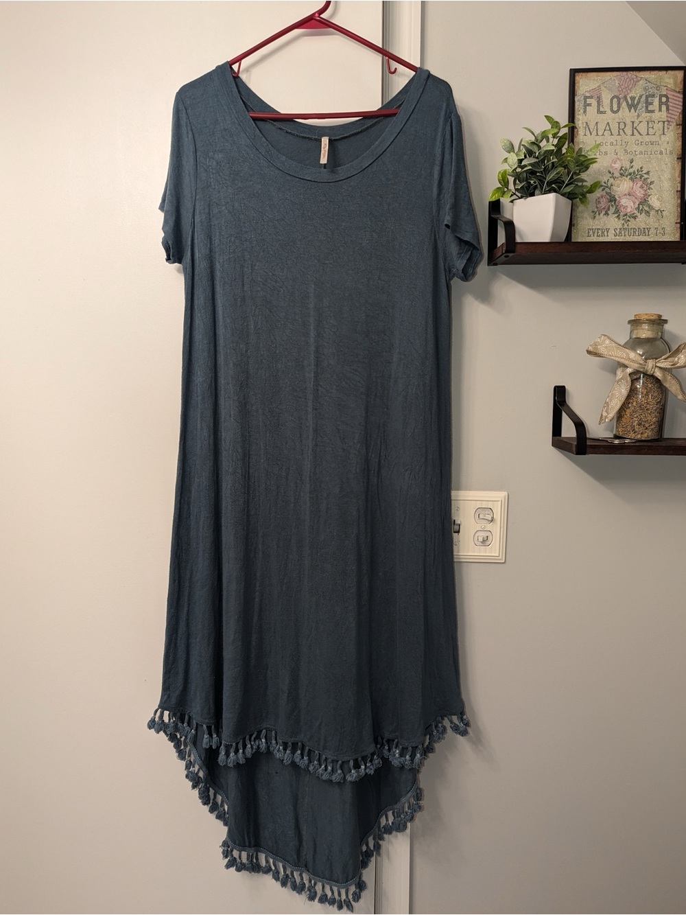 Teal Maxi Dress With Fringe Trim